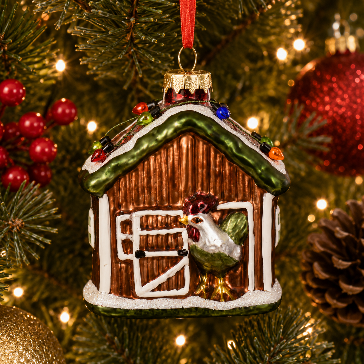 Merry Barnyard Glass Ornament