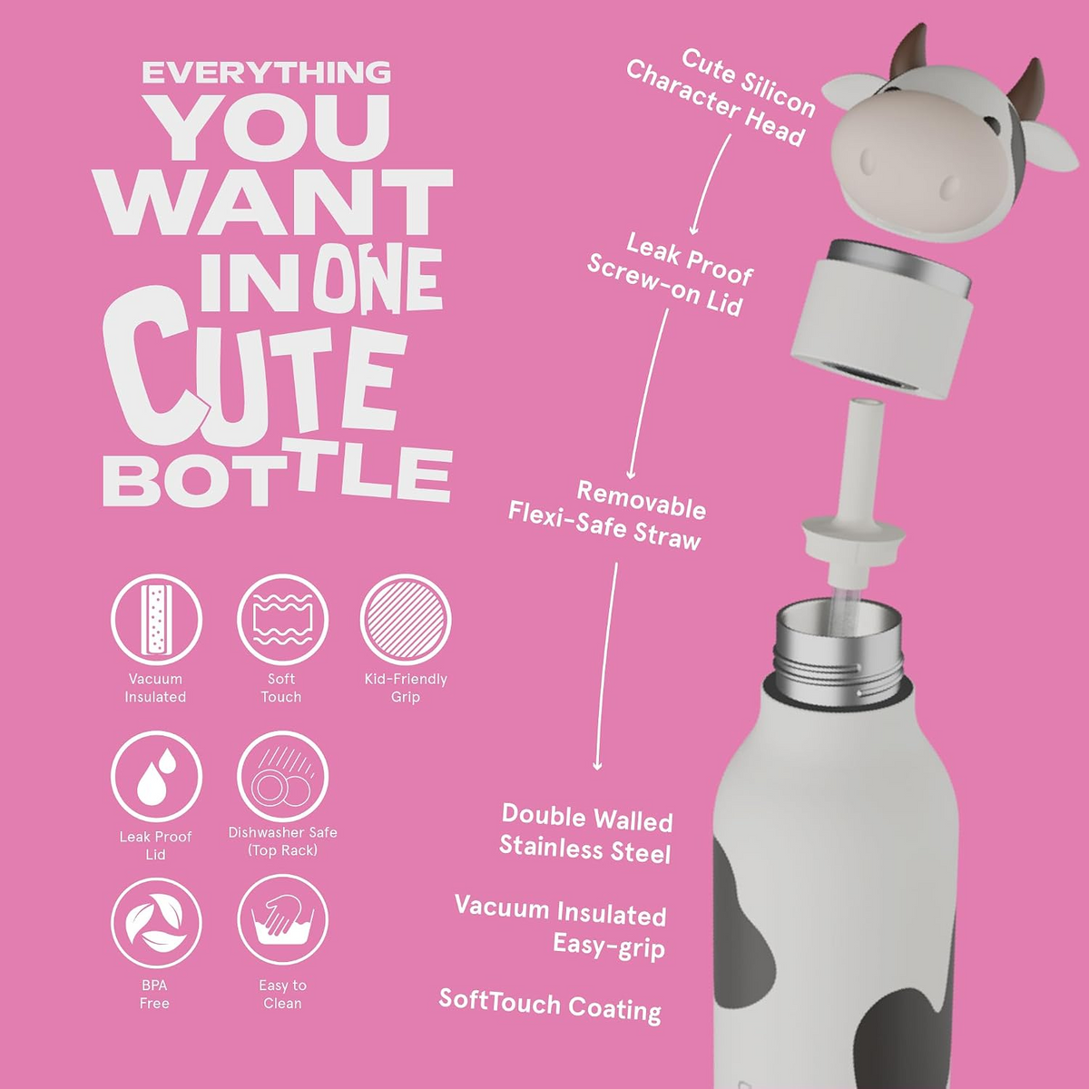 Buddy 16oz Water Bottle- Willow Cow