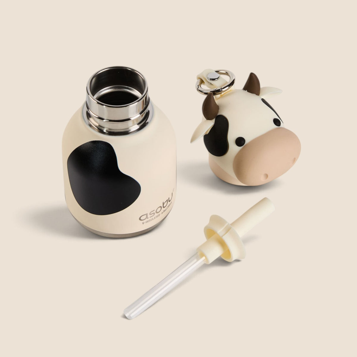 Mini Buddy 6.7oz Water Bottle w/Key Ring- Ivy Cow