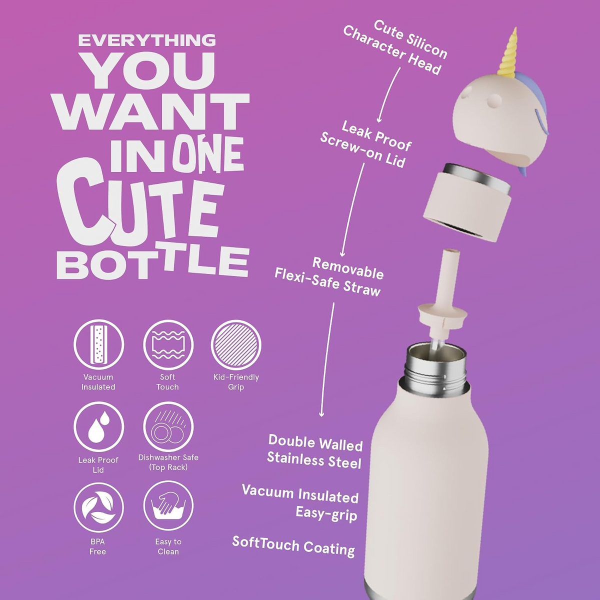 Buddy 16oz Water Bottle- Sparkle Unicorn
