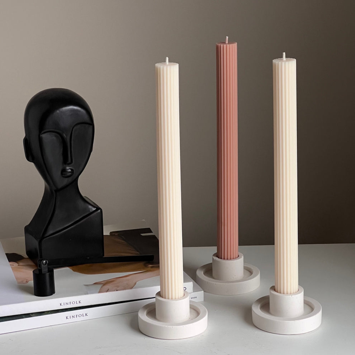 Cream Ribbed Taper Candle