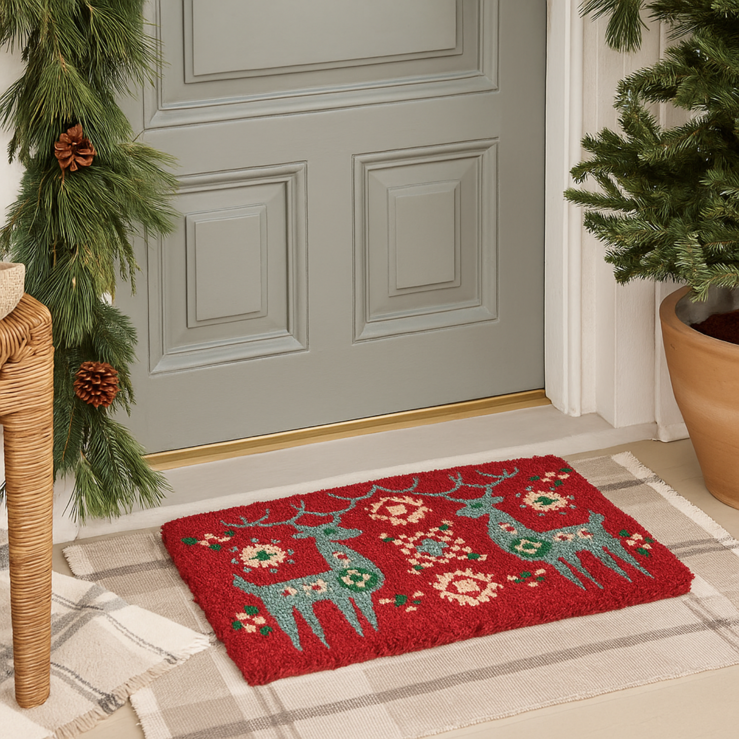 Reindeer Nordic Red Doormat
