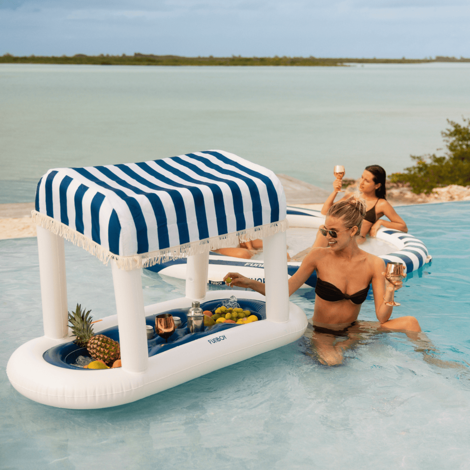 Inflatable Candy Striped Navy Cabana Bar