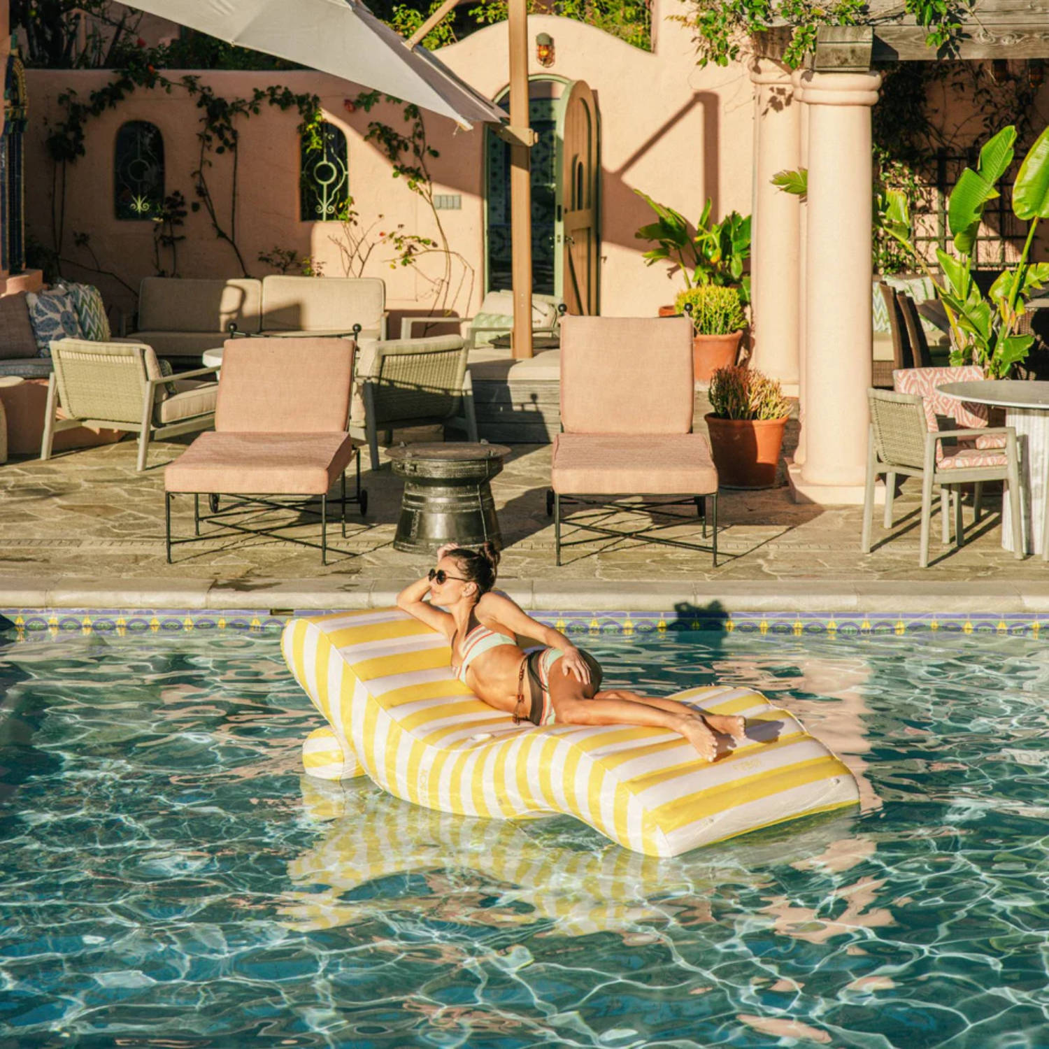 Inflatable Pool Chaise Lounger - Yellow Stripe