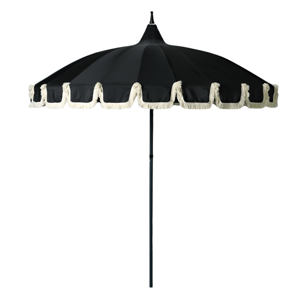 Fringe 8'Round Garden Umbrella - Black