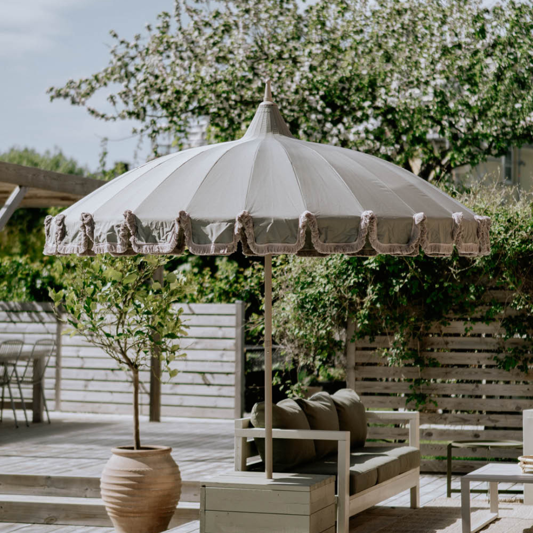 Fringe 8' Round Garden Umbrella - Eucalyptus