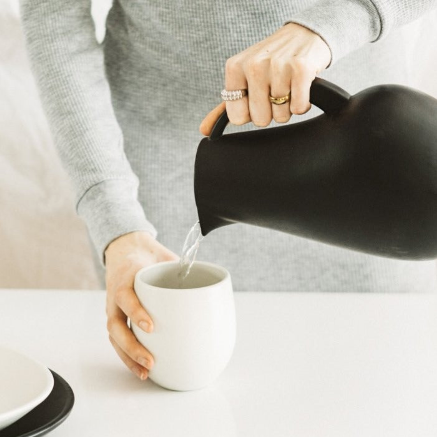 Matte Black Stoneware Pitcher