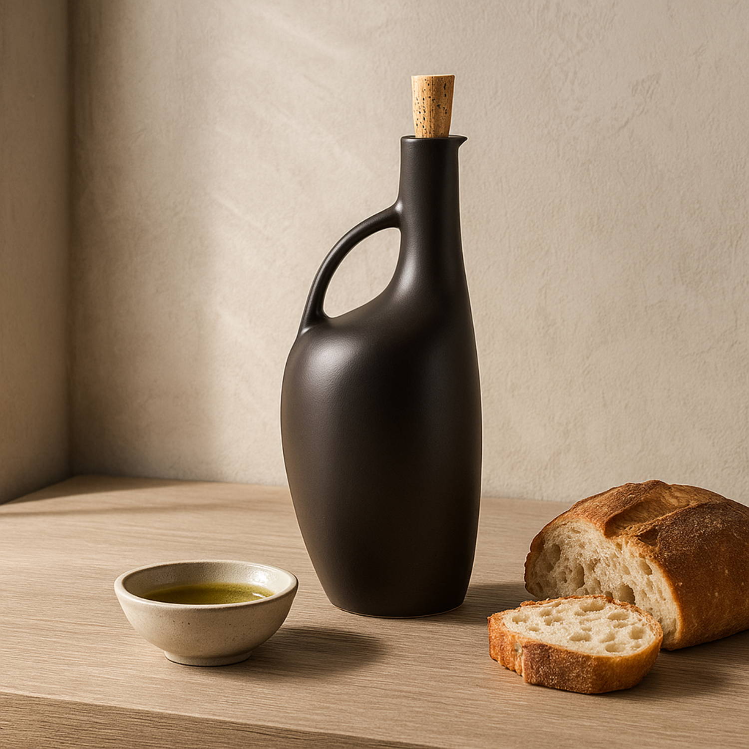 Matte Black Stoneware Olive Oil Dispenser
