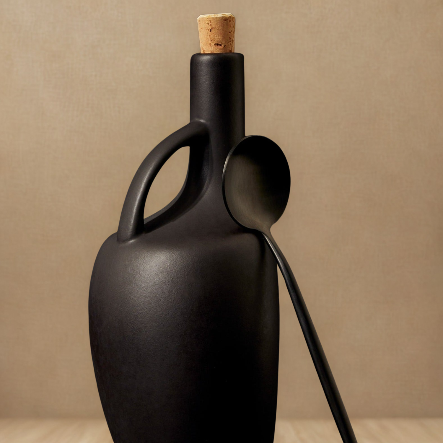 Matte Black Stoneware Olive Oil Dispenser