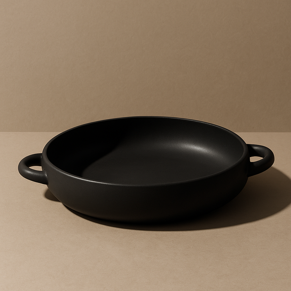 Black Stoneware Serving Platter w/ Handles