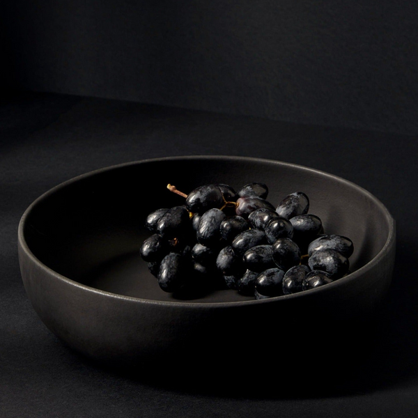 Stoneware 60oz Shallow Serving Bowl- Matte/Shiny Black