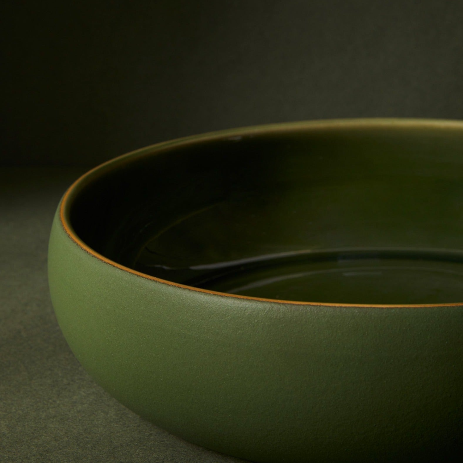 Stoneware 60oz Shallow Serving Bowl- Matte/Shiny Green