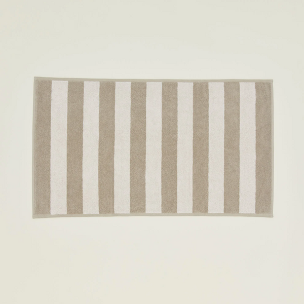 Sorrento Striped Cotton Terry Bath Mat - Ivory/Flax