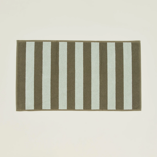Sorrento Striped Cotton Terry Bath Mat - Olive/Sage