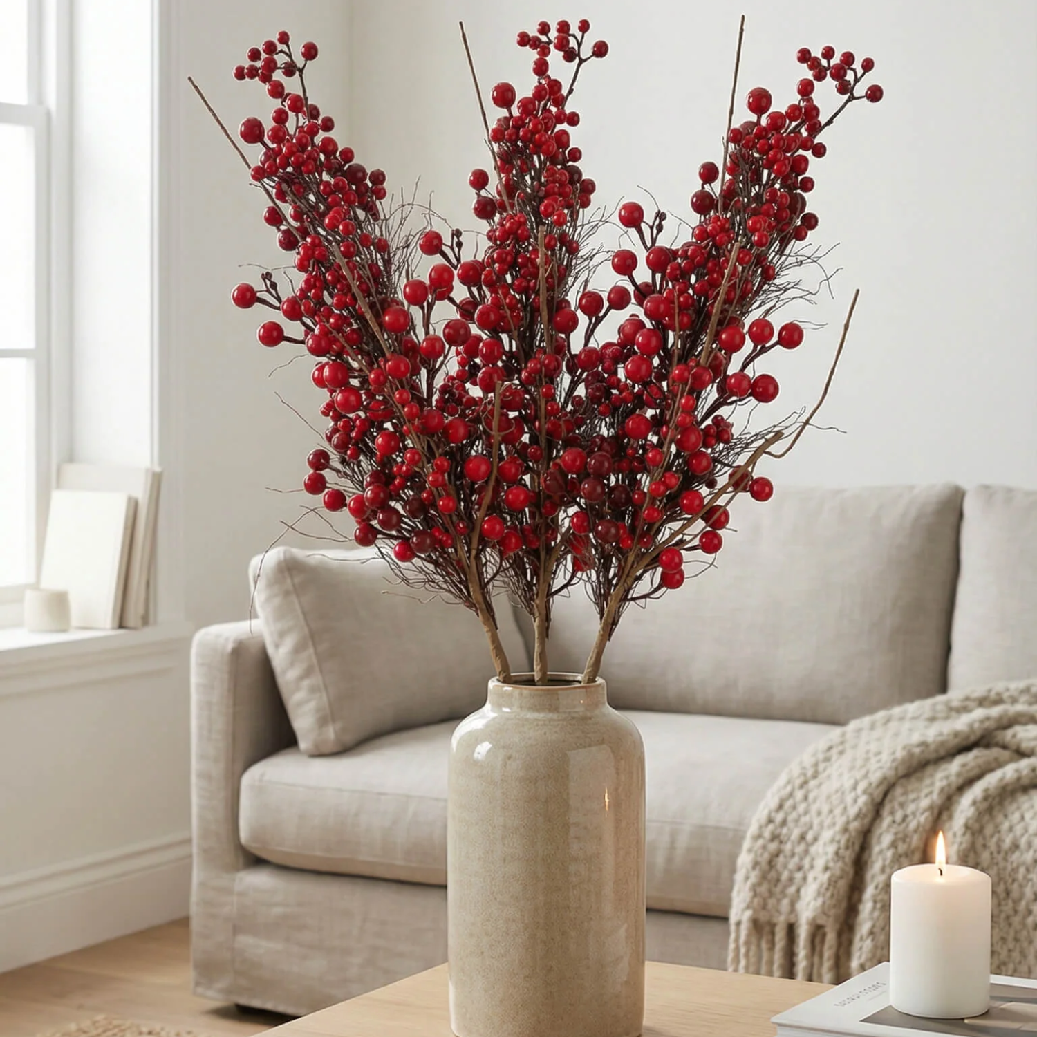 Artificial 34" Red Winterberry Stem