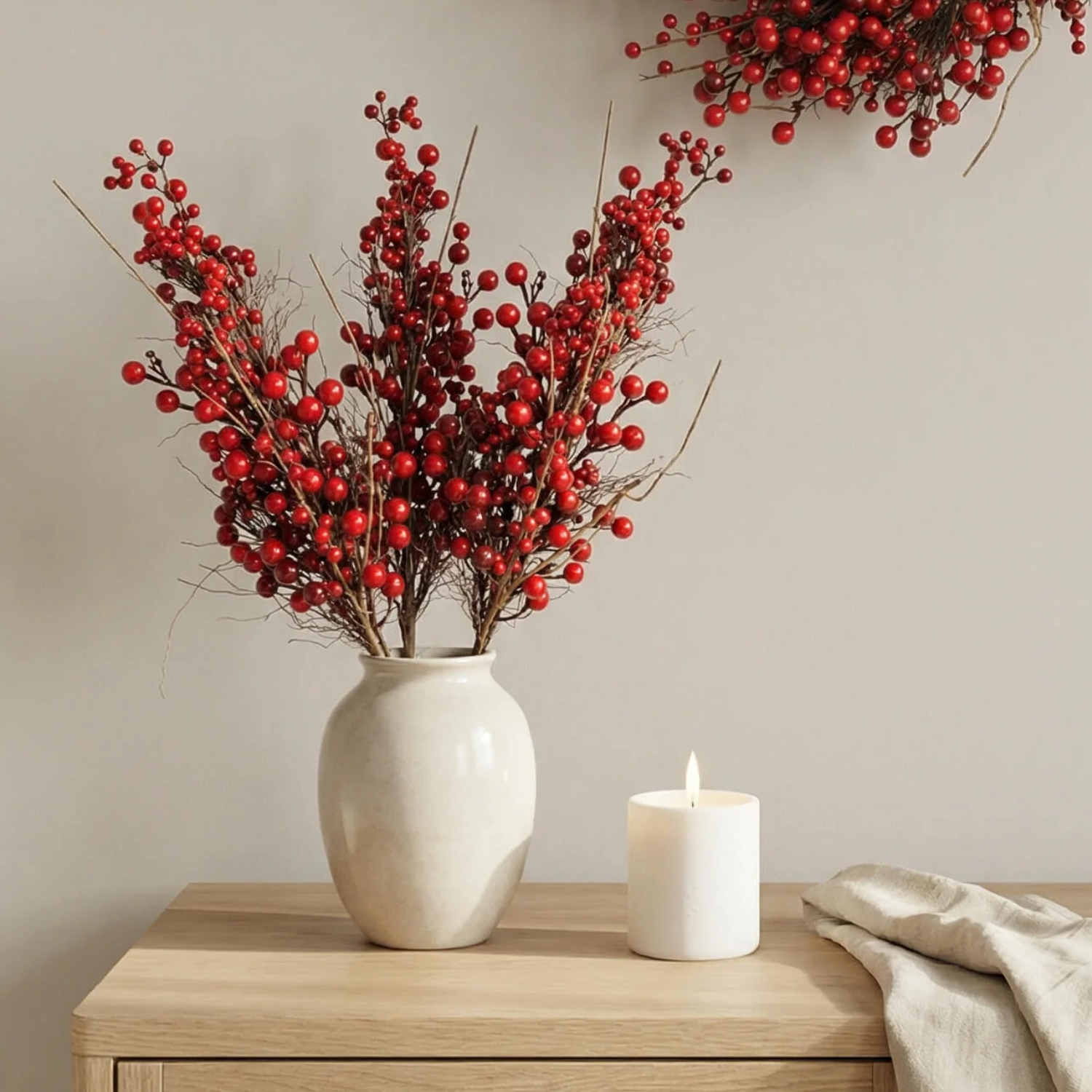 Artificial 34" Red Winterberry Stem