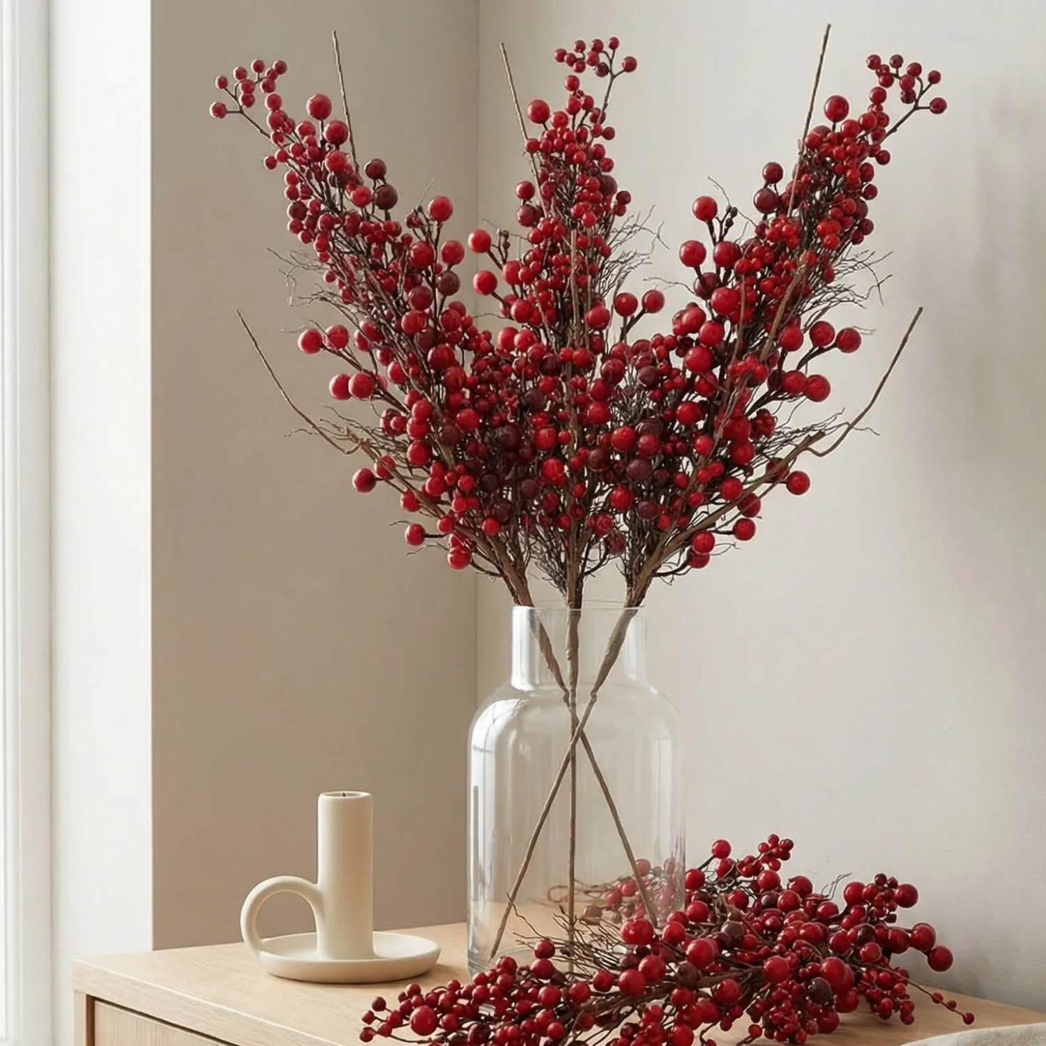 Artificial 34" Red Winterberry Stem