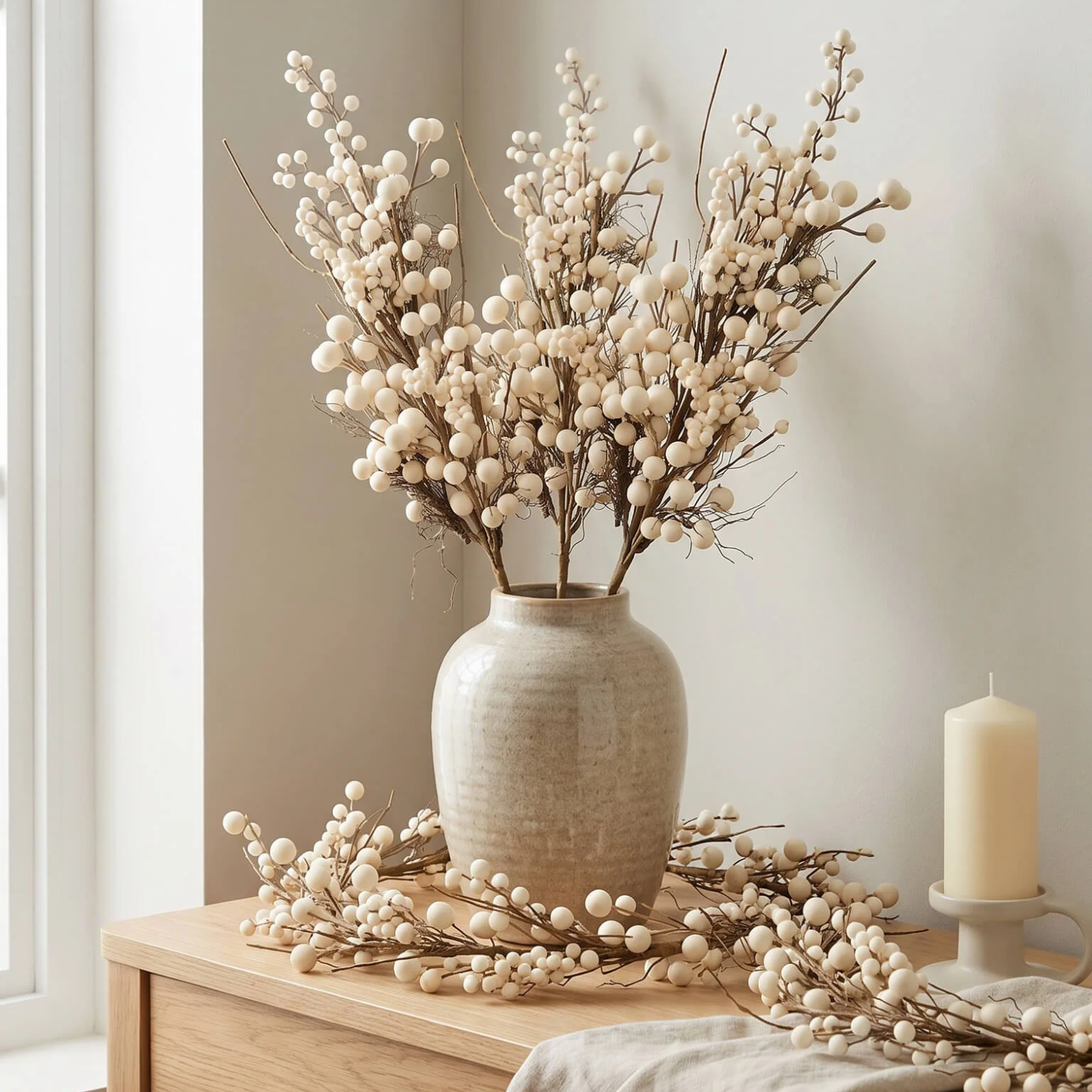 Artificial 34" Cream Winterberry Stem