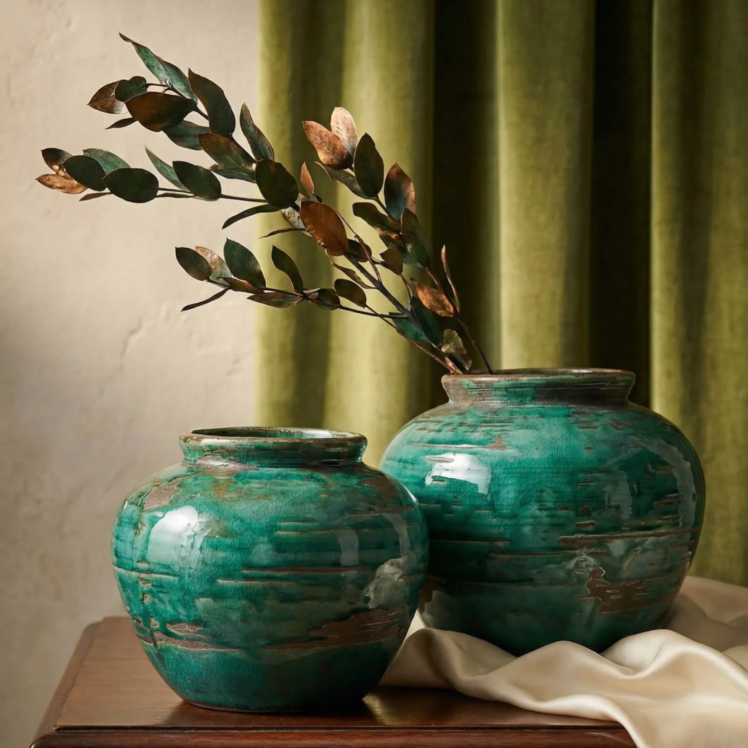 Portofino Patina Green Glazed Ceramic Vase