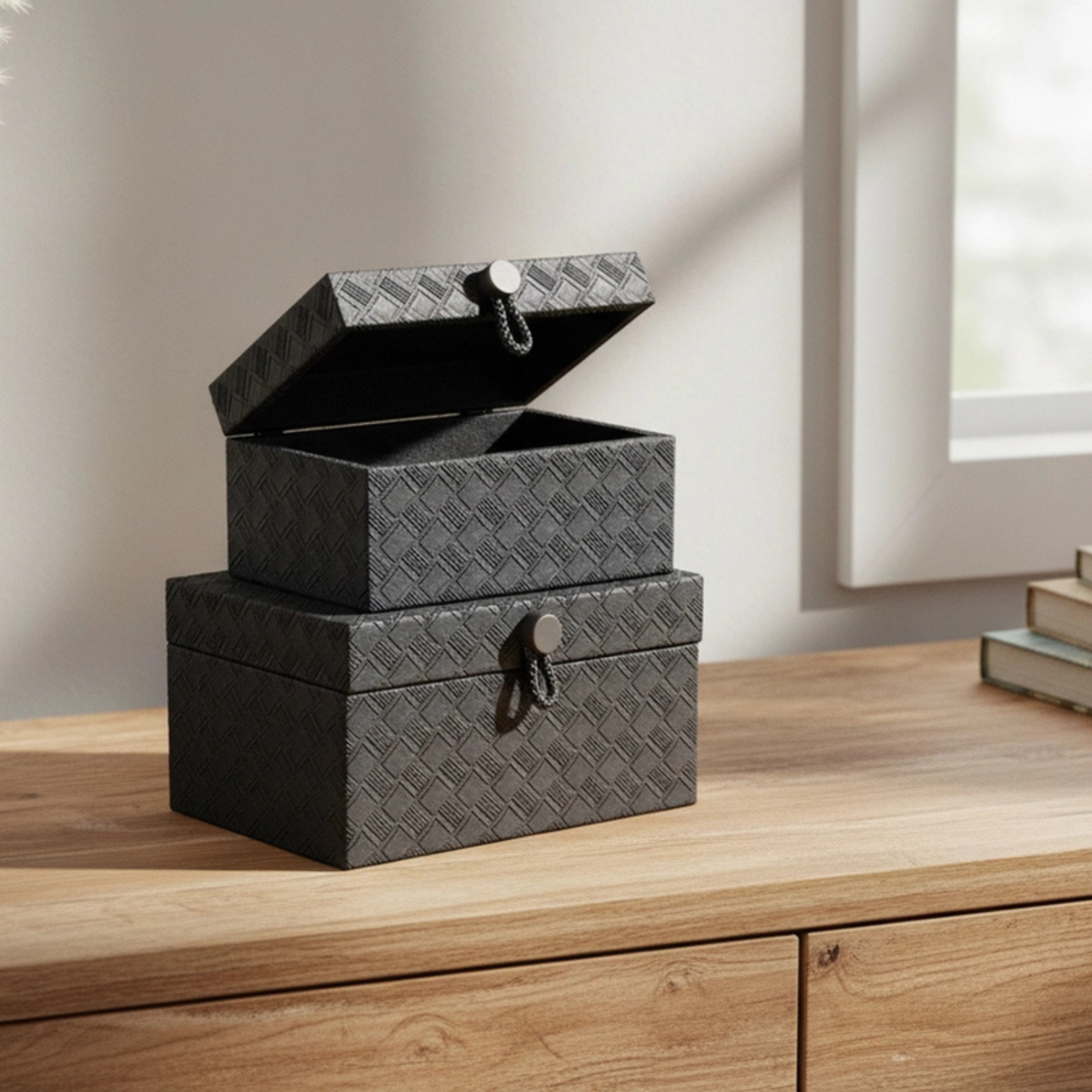 Woven Black Storage Boxes (Set of 2)