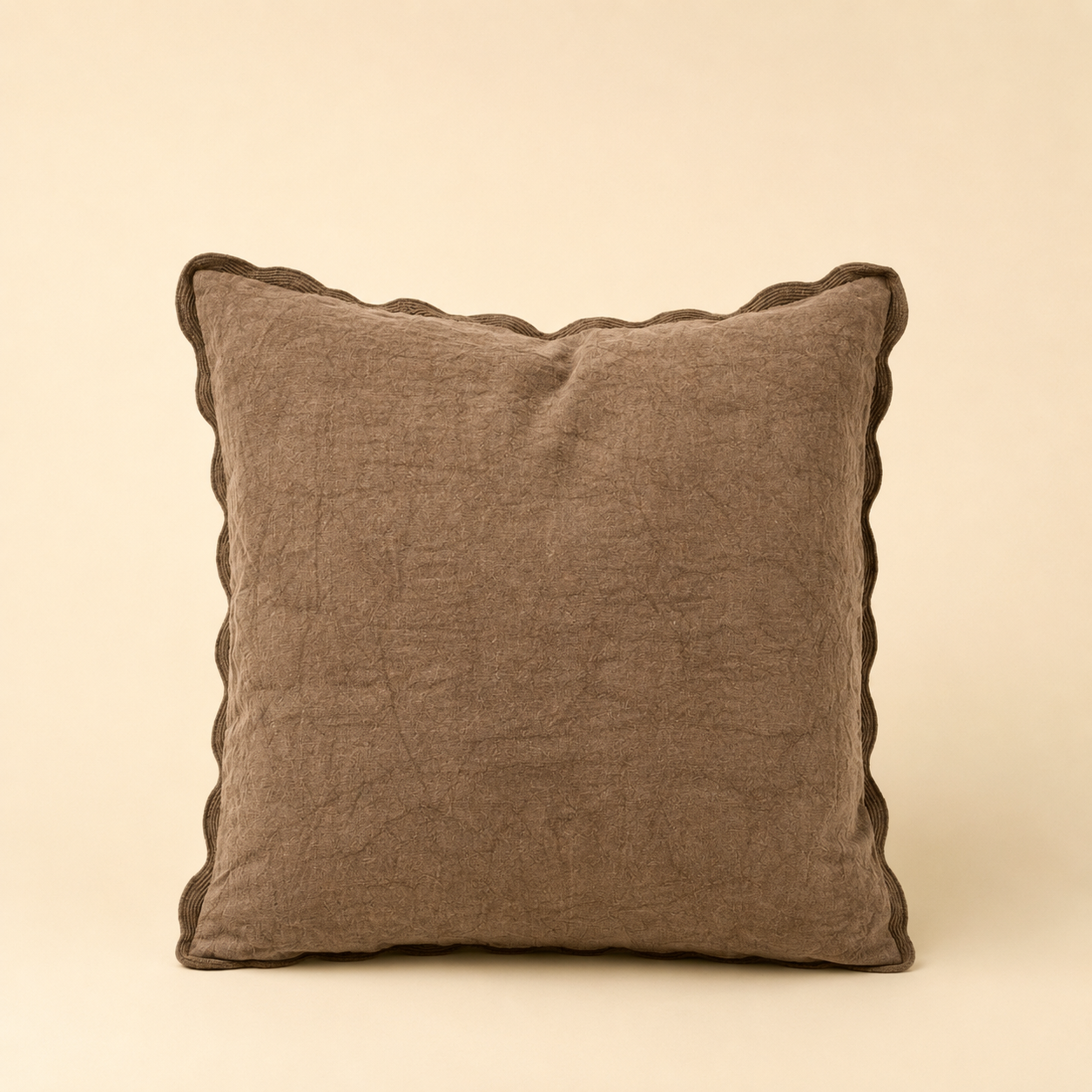 Distressed Scallop Linen Toss Pillow- Mink