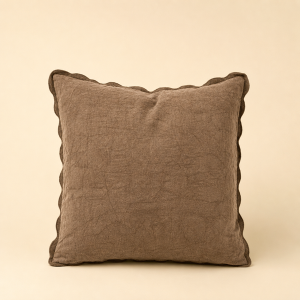 Distressed Scallop Linen Toss Pillow- Mink