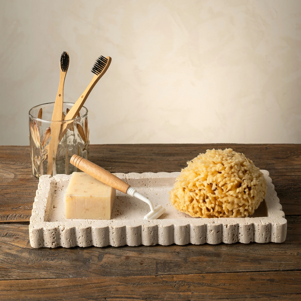Scalloped Stone Rectangular Tray
