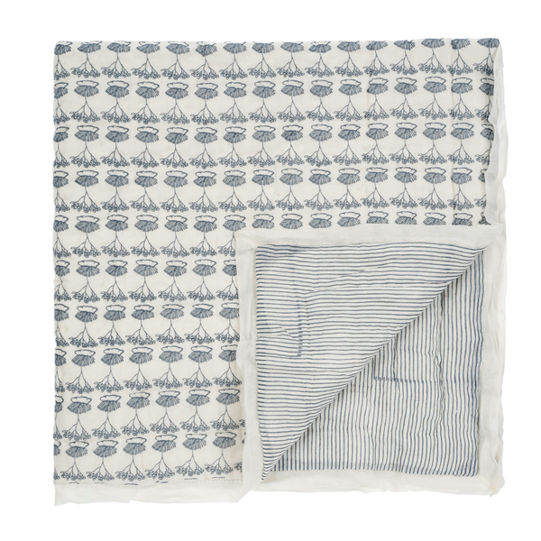 Shrubbery Blue Muslin Baby Quilt