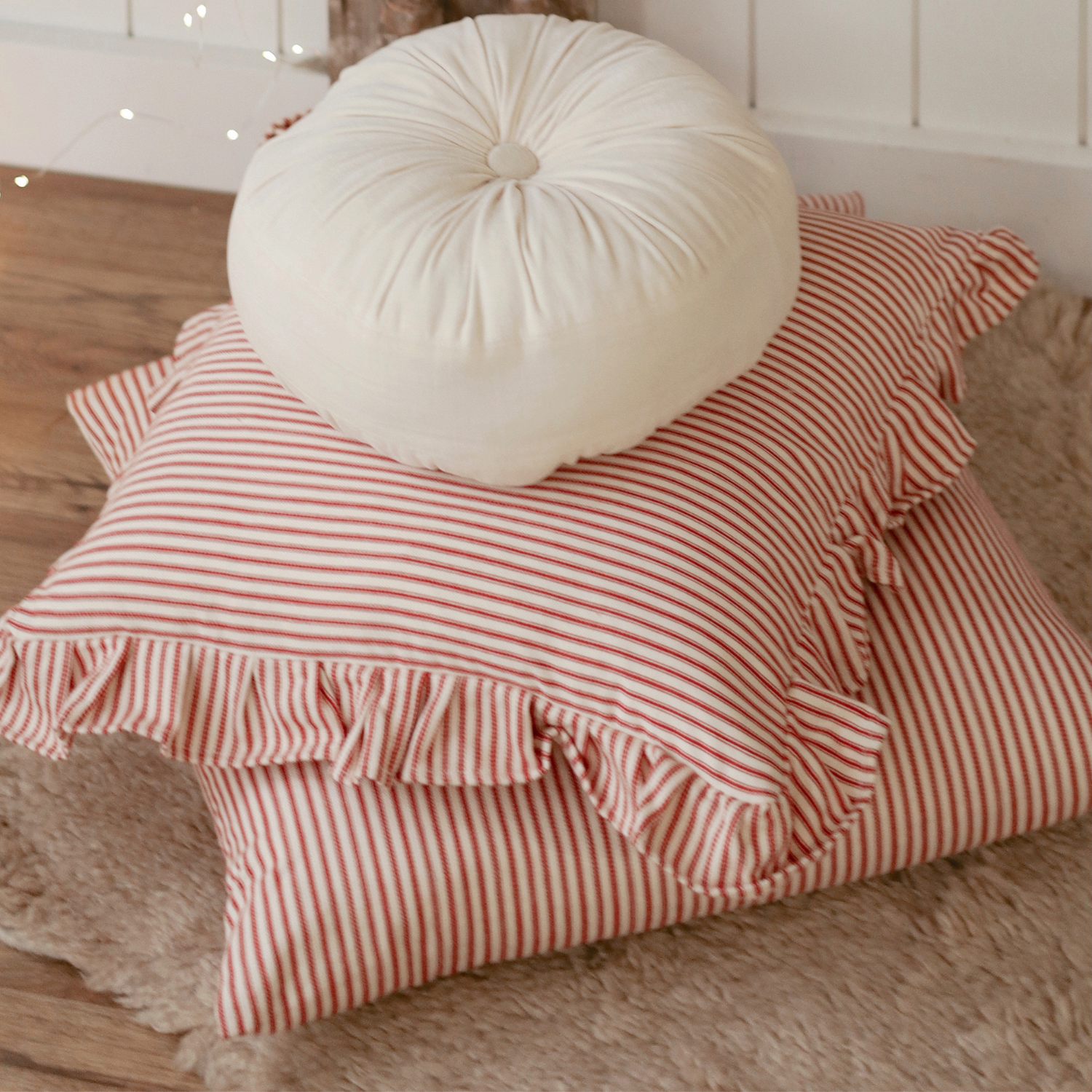 Red Ruffles Pinstripe Toss Pillow