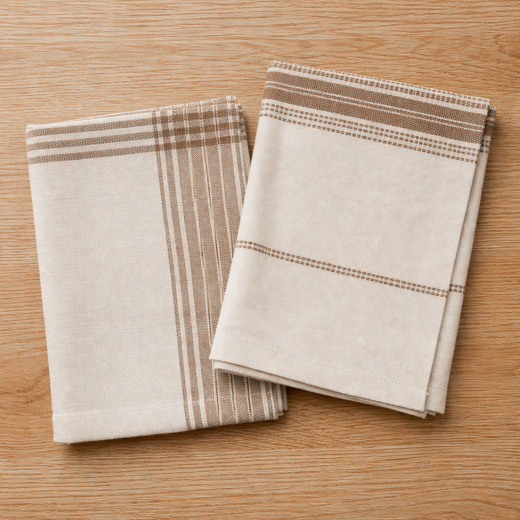 Cotton Taupe Stripe Tea Towels (Set of 2)