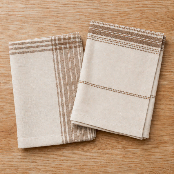 Cotton Taupe Stripe Tea Towels (Set of 2)