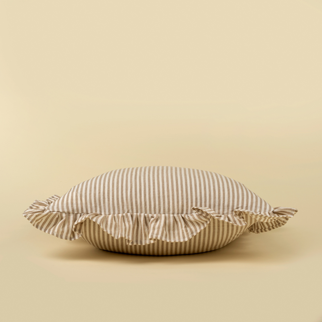 Ruffles Pinstripe Toss Pillow - Beige