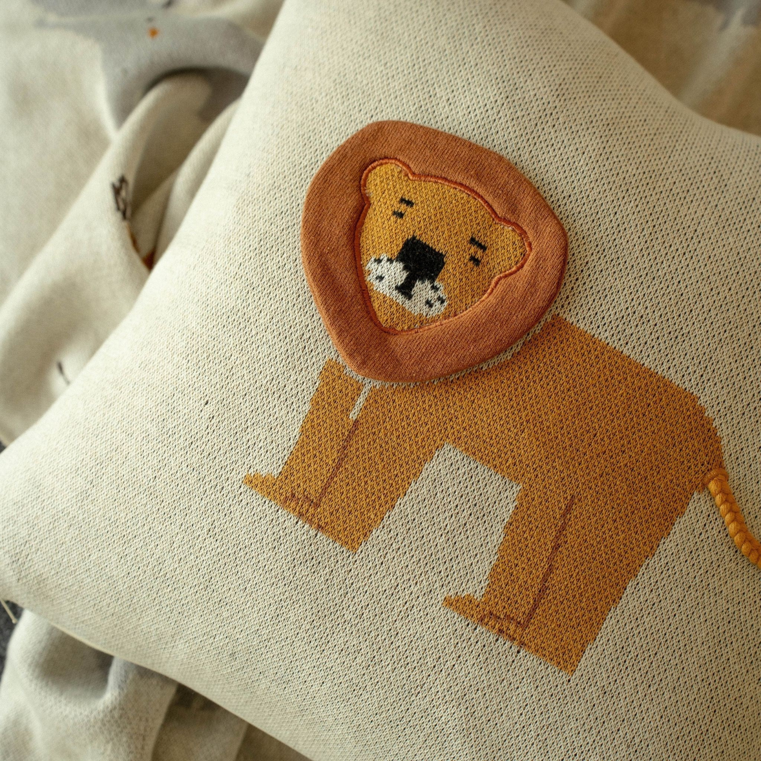 Safari Lion Knit Toss Pillow