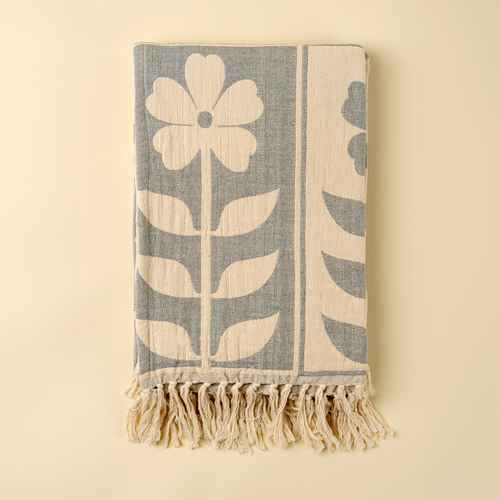 Daisey Fringe Throw - Blue