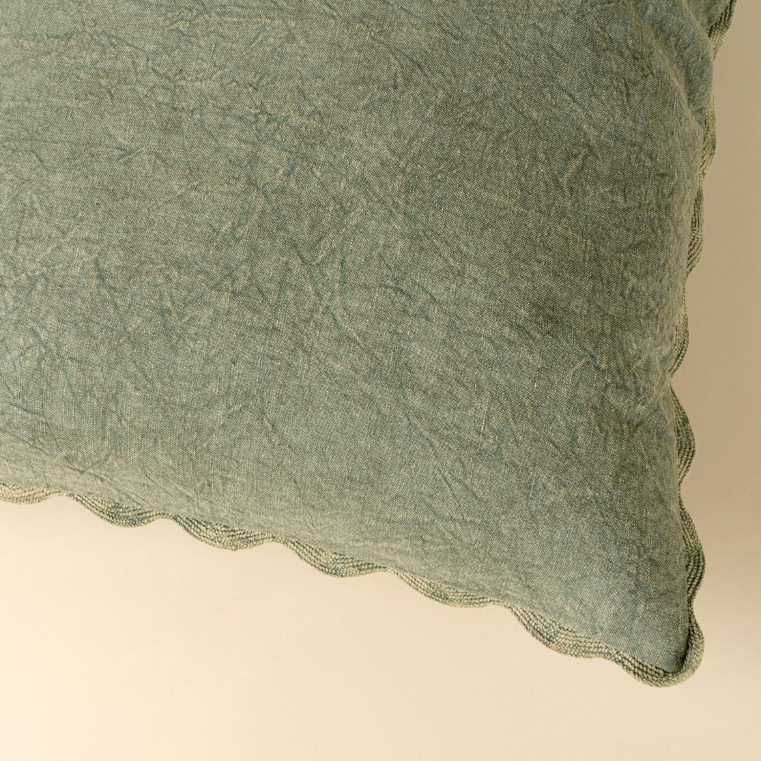 Distressed Scallop Toss Pillow - Sage Green