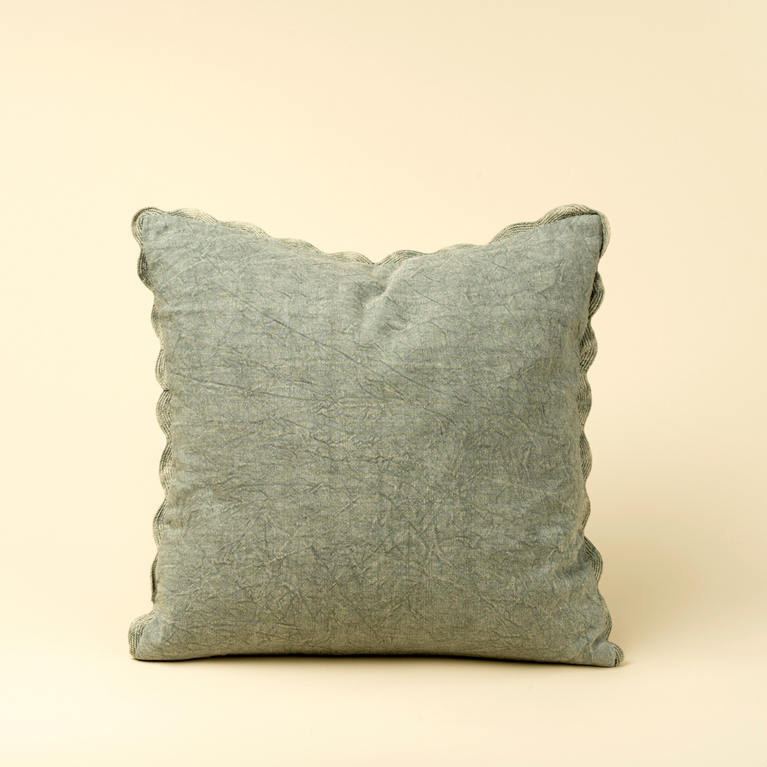Distressed Scallop Toss Pillow - Sage Green