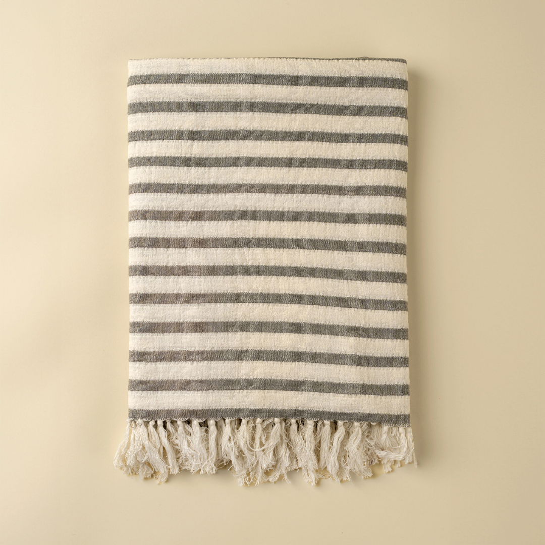 Marine Striped Fringe Throw - Slate