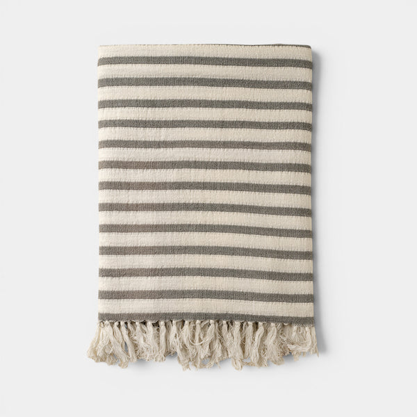 Marine Striped Fringe Throw - Slate