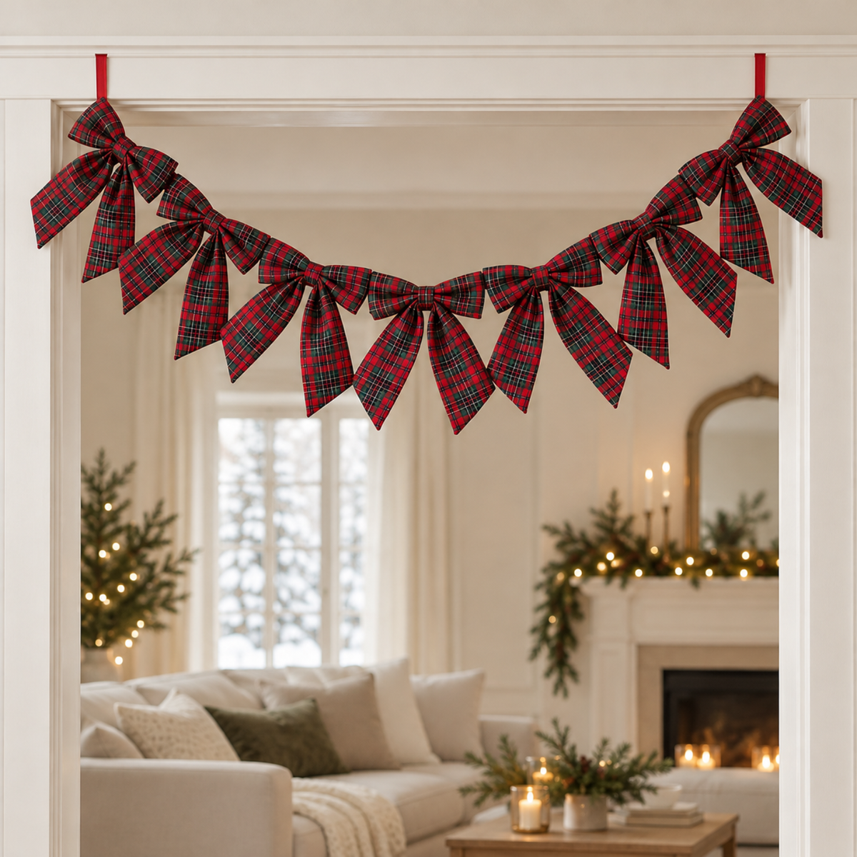 58" Noel Plaid Red Bow Garland