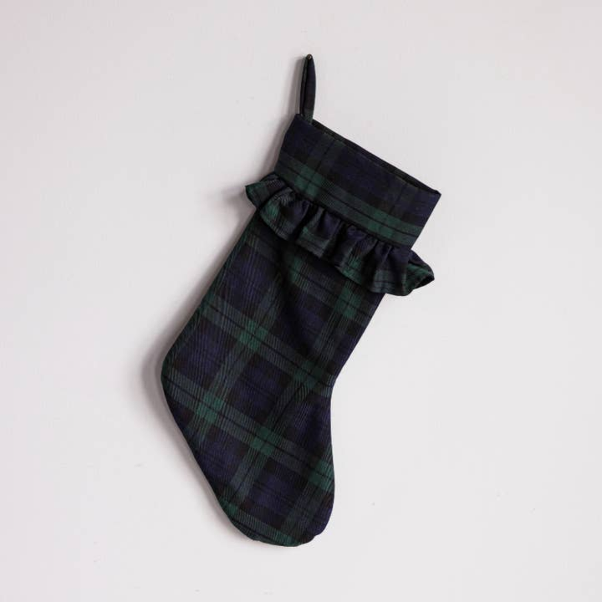 Tartan Plaid Green Velvet Fringe Stocking