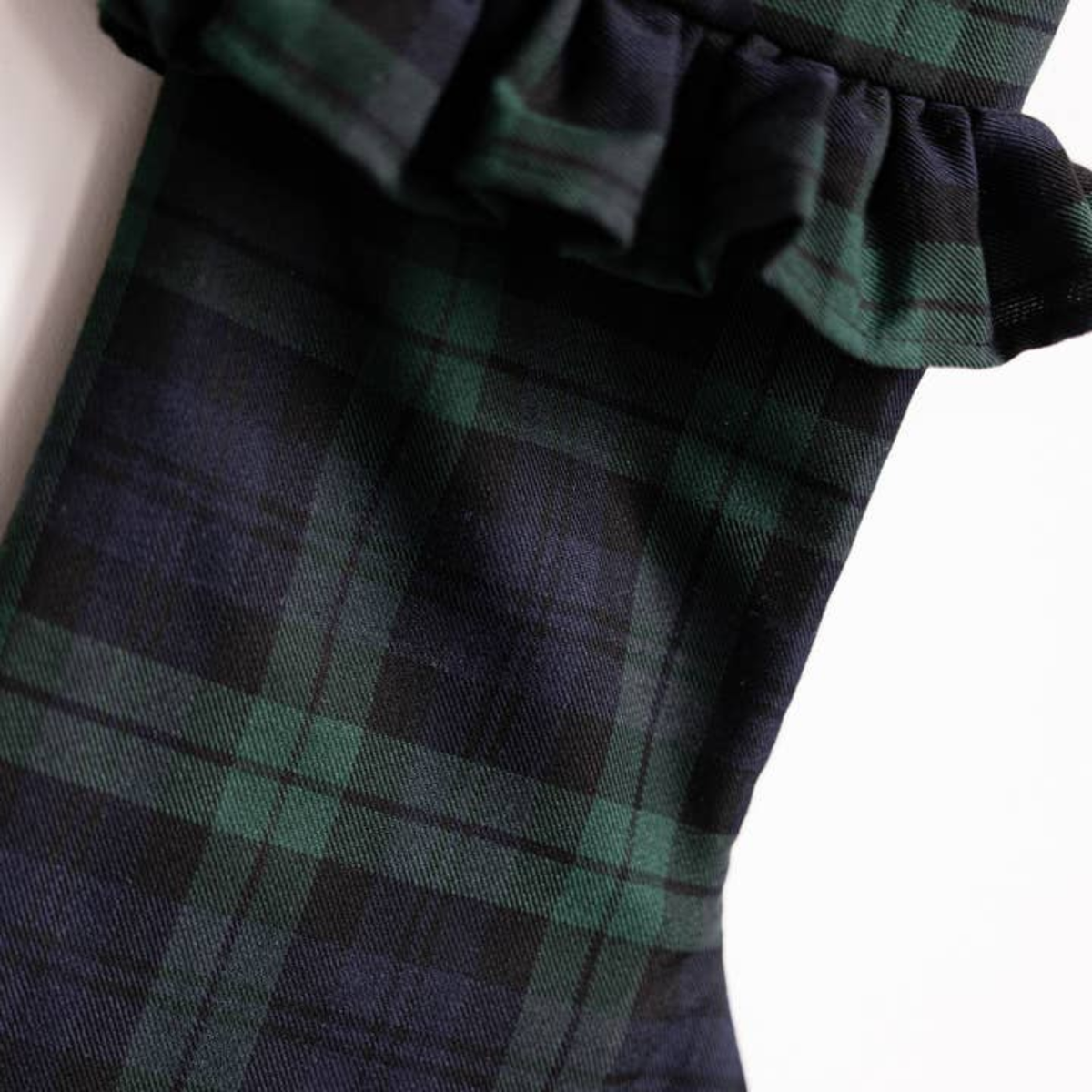 Tartan Plaid Green Velvet Fringe Stocking