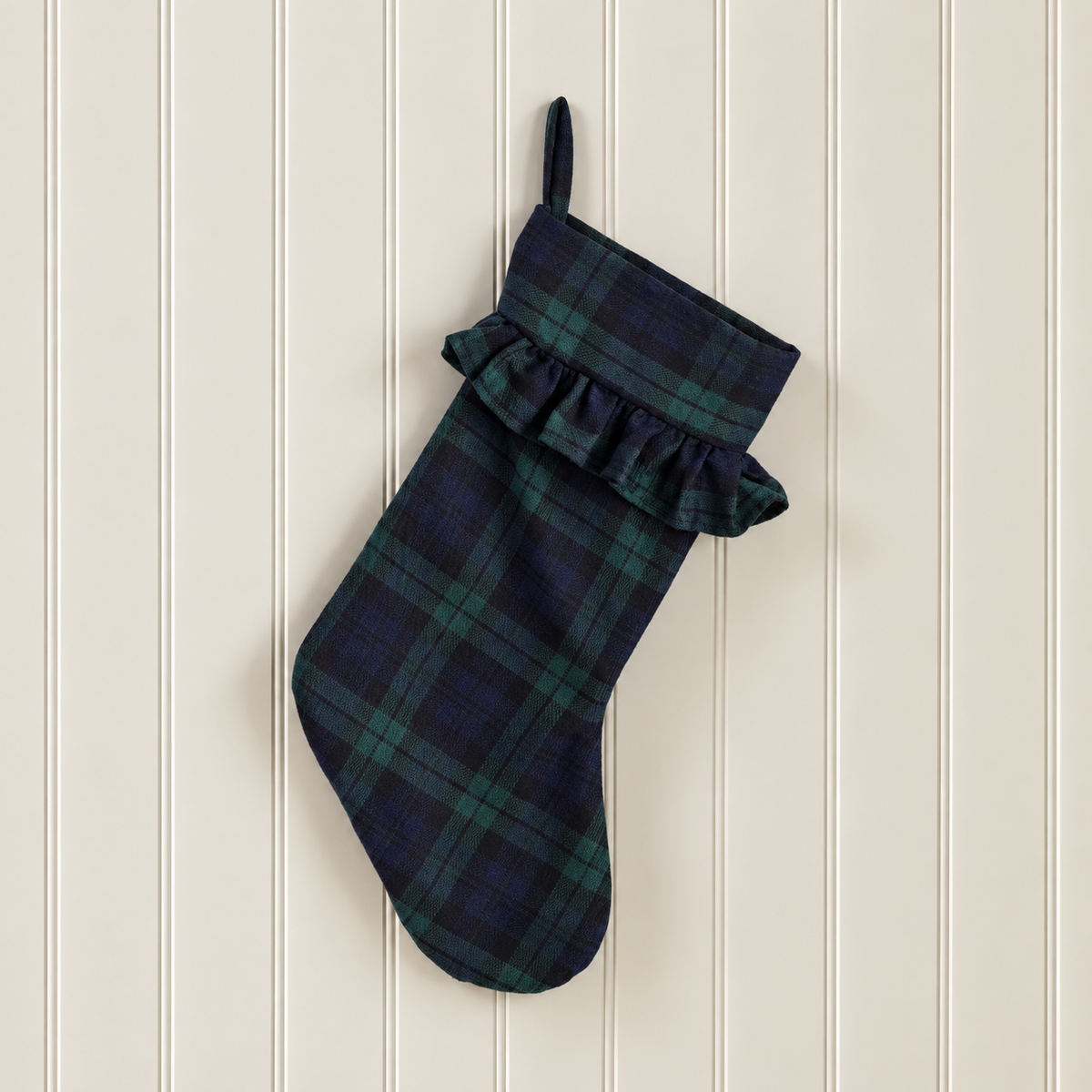 Tartan Green Velvet Fringe Stocking