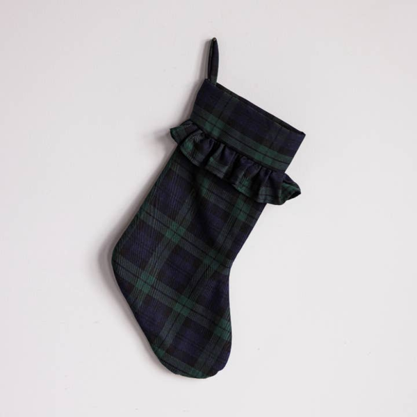 Tartan Plaid Green Velvet Fringe Stocking