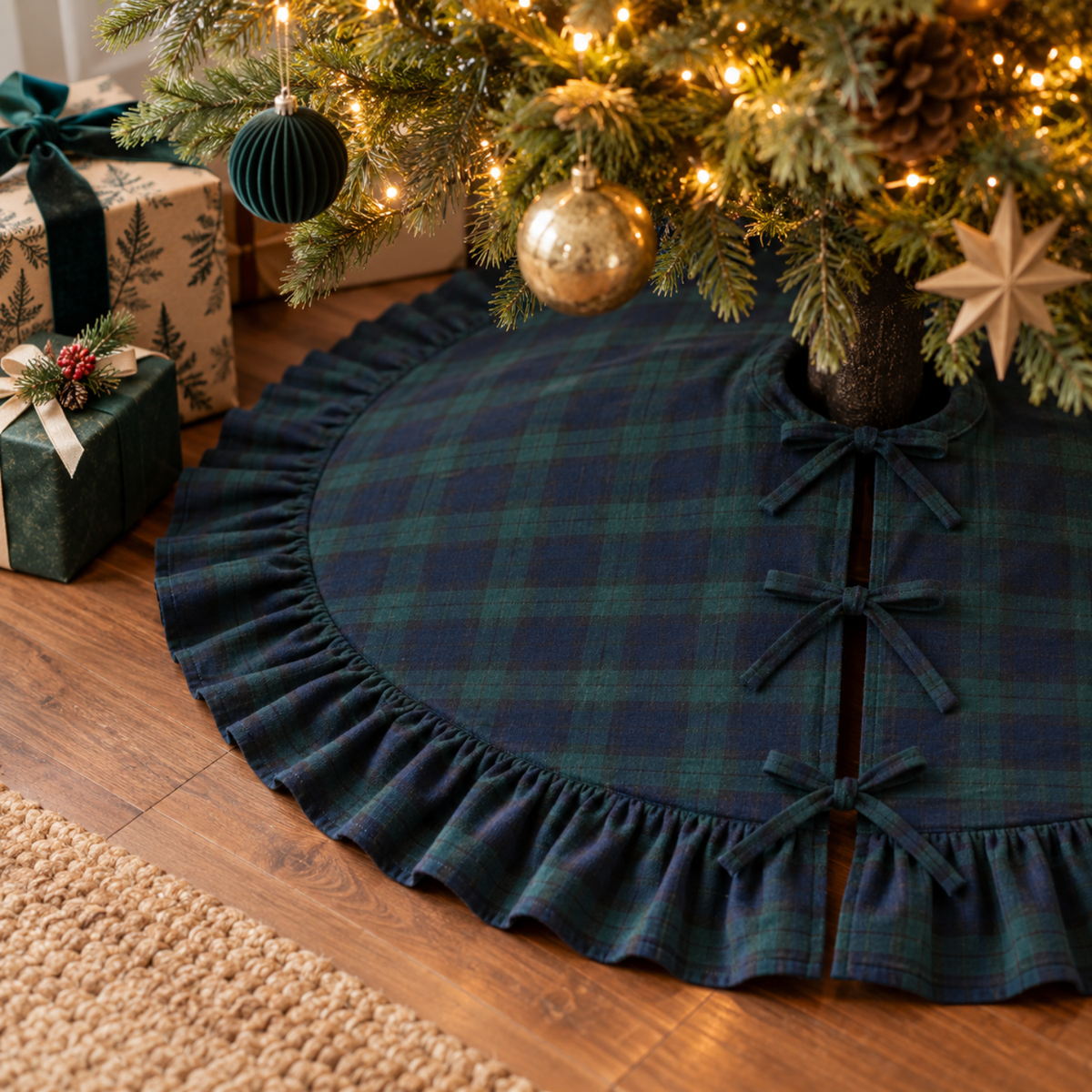 Tartan Plaid Green Holiday Tree Skirt
