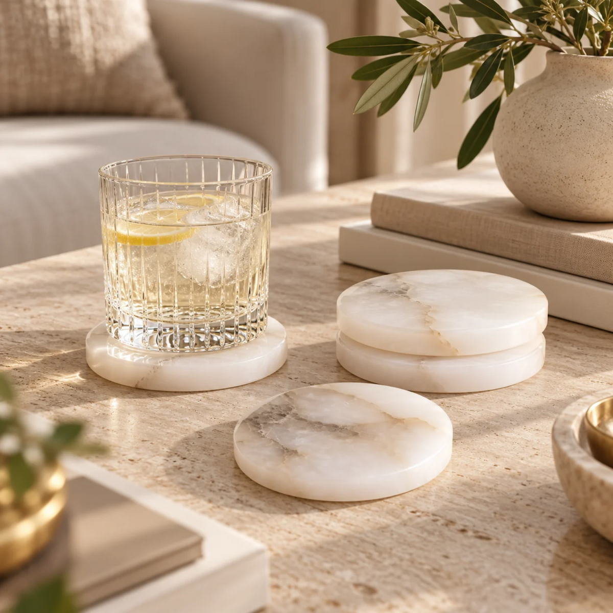 Alabaster Coasters (Set of 4)- White