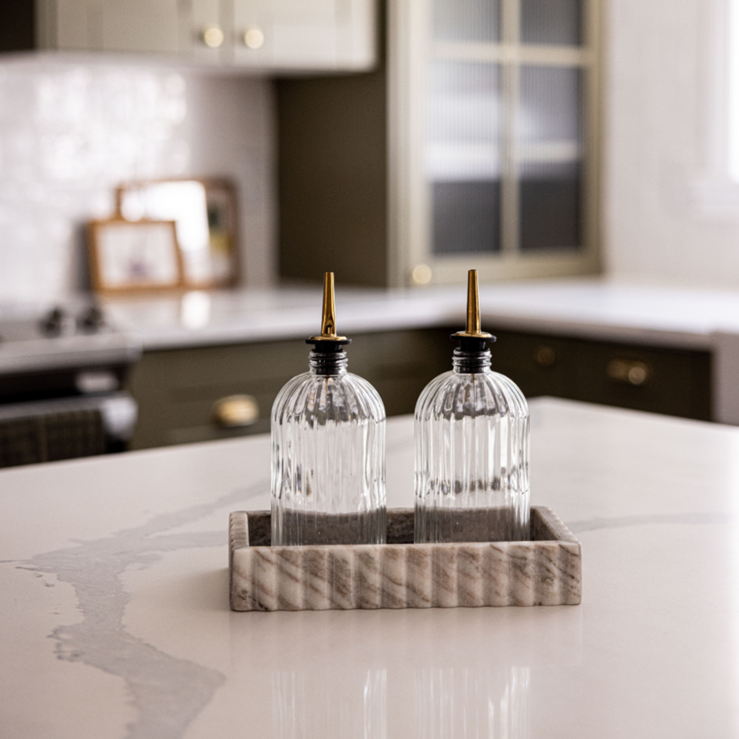 Beige & Grey Marble Fluted Tray