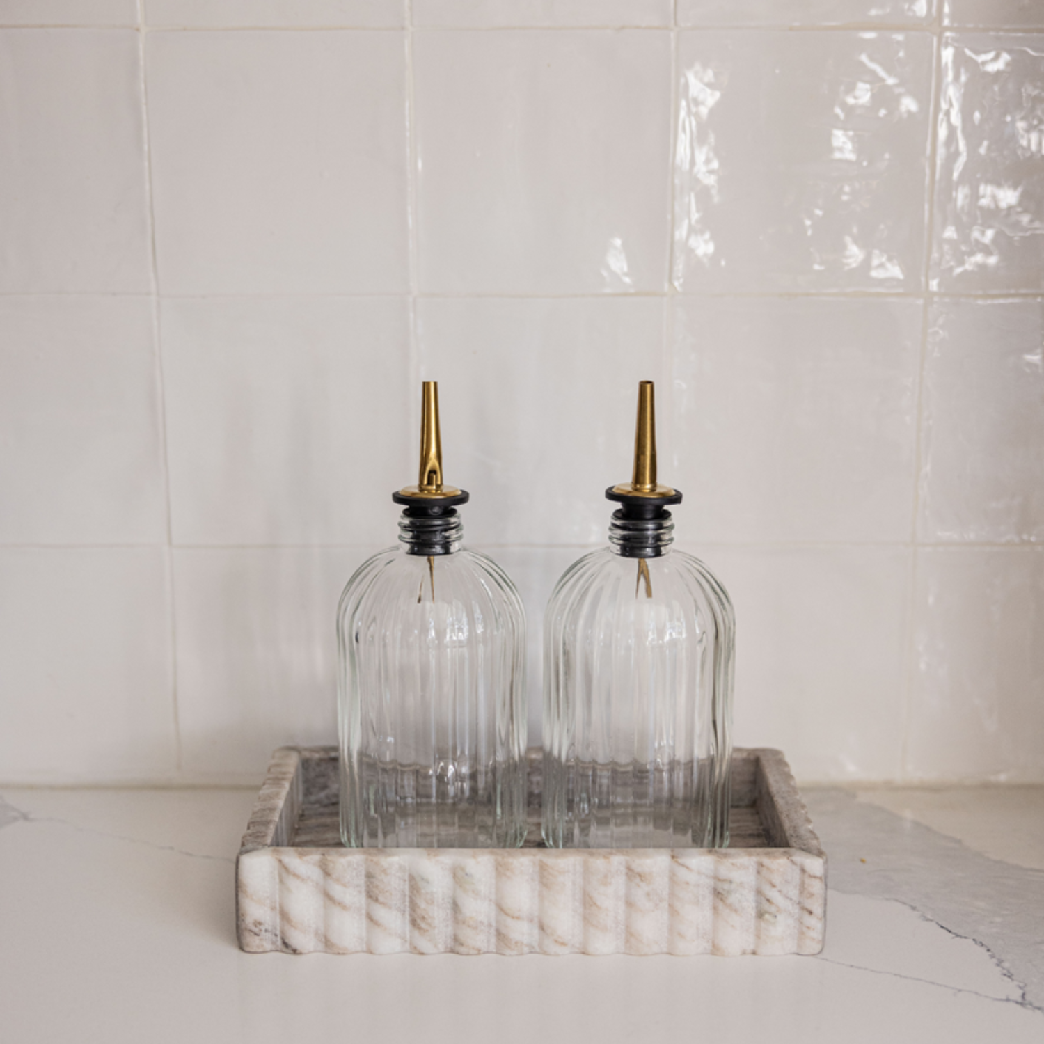 Beige & Grey Marble Fluted Tray