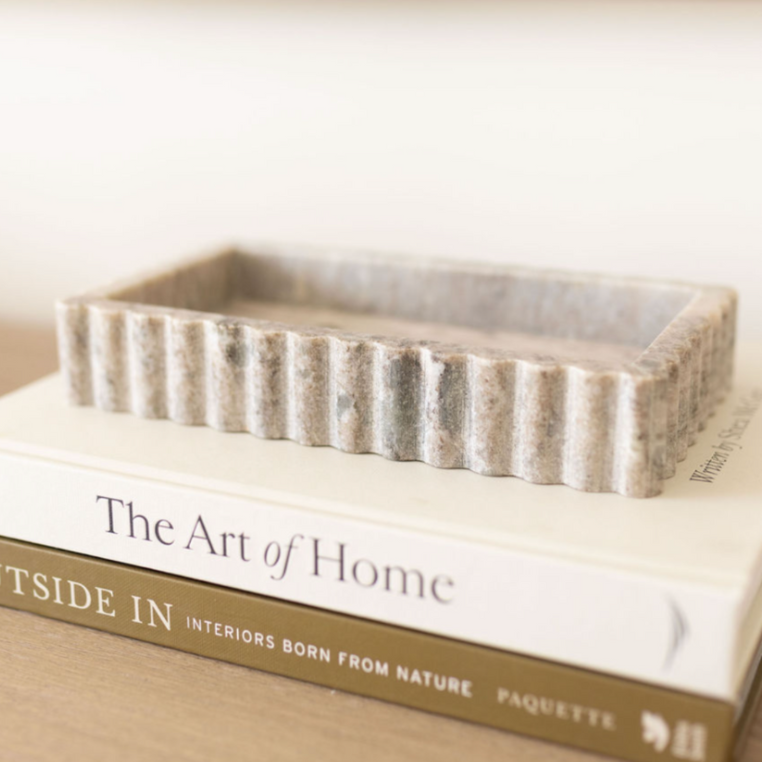Beige & Grey Marble Fluted Tray