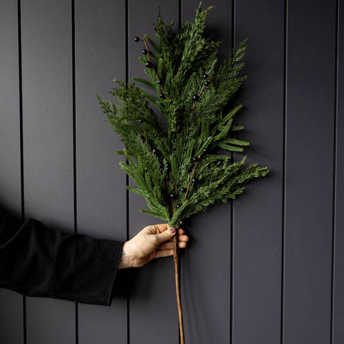 Artificial 31" Real Touch Norfolk Cypress & Frosted Blue Plum Berry Stem