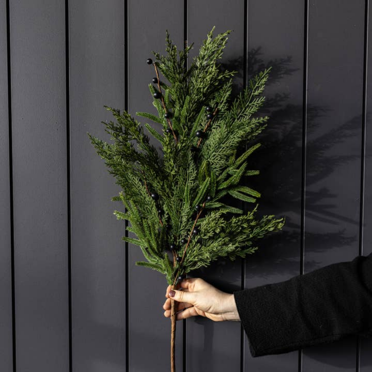 Artificial 31" Real Touch Norfolk Cypress & Frosted Blue Plum Berry Stem
